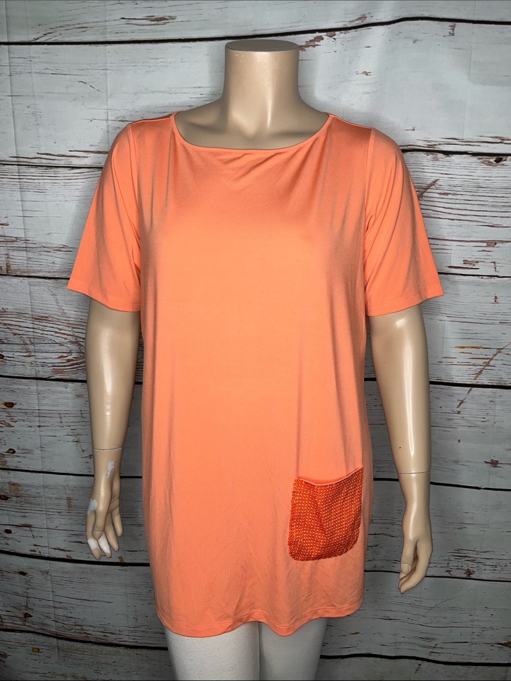 Joan Rivers Size 1X Peach Pink - Sequin Pocket Tunic Blouse Top